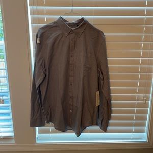 Large, never-been-worn gray long-sleeve button up